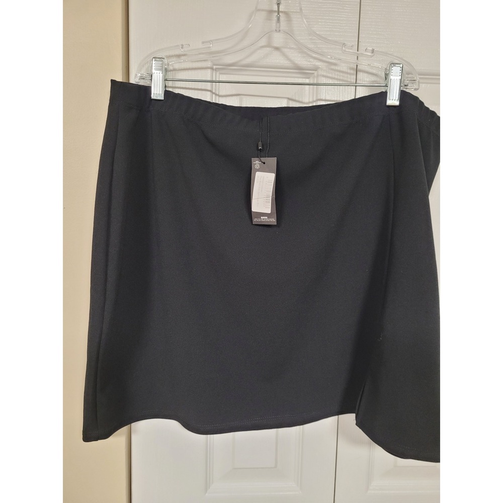 PrettyLittleThing Black Side Split‎ Stretch Casual Goth Mini Skirt Size 18 NWT